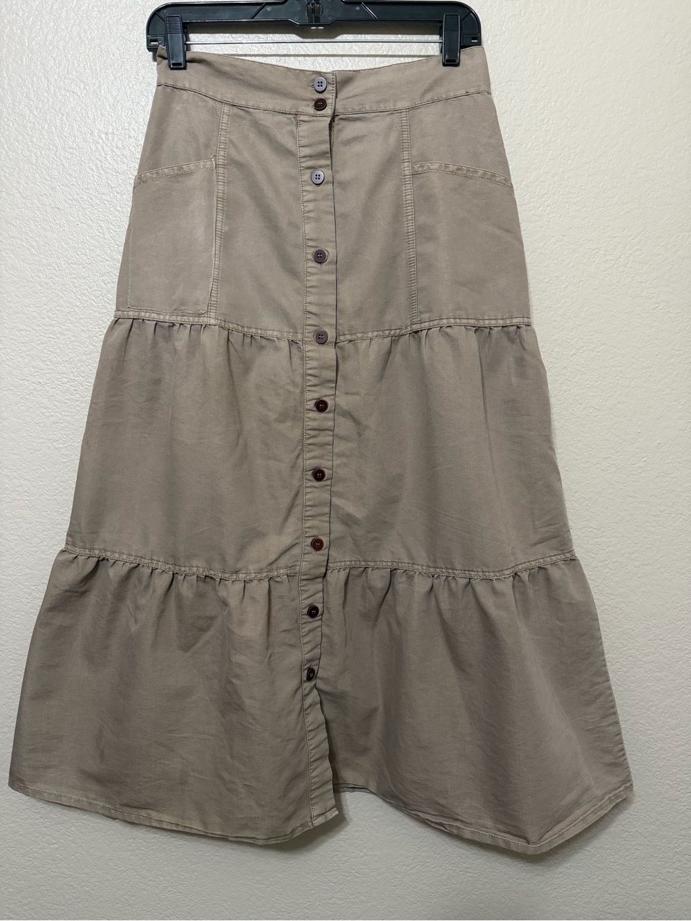 Beige CottonTiered A-Line Maxi Skirt in Taupe Size M Western Prairie